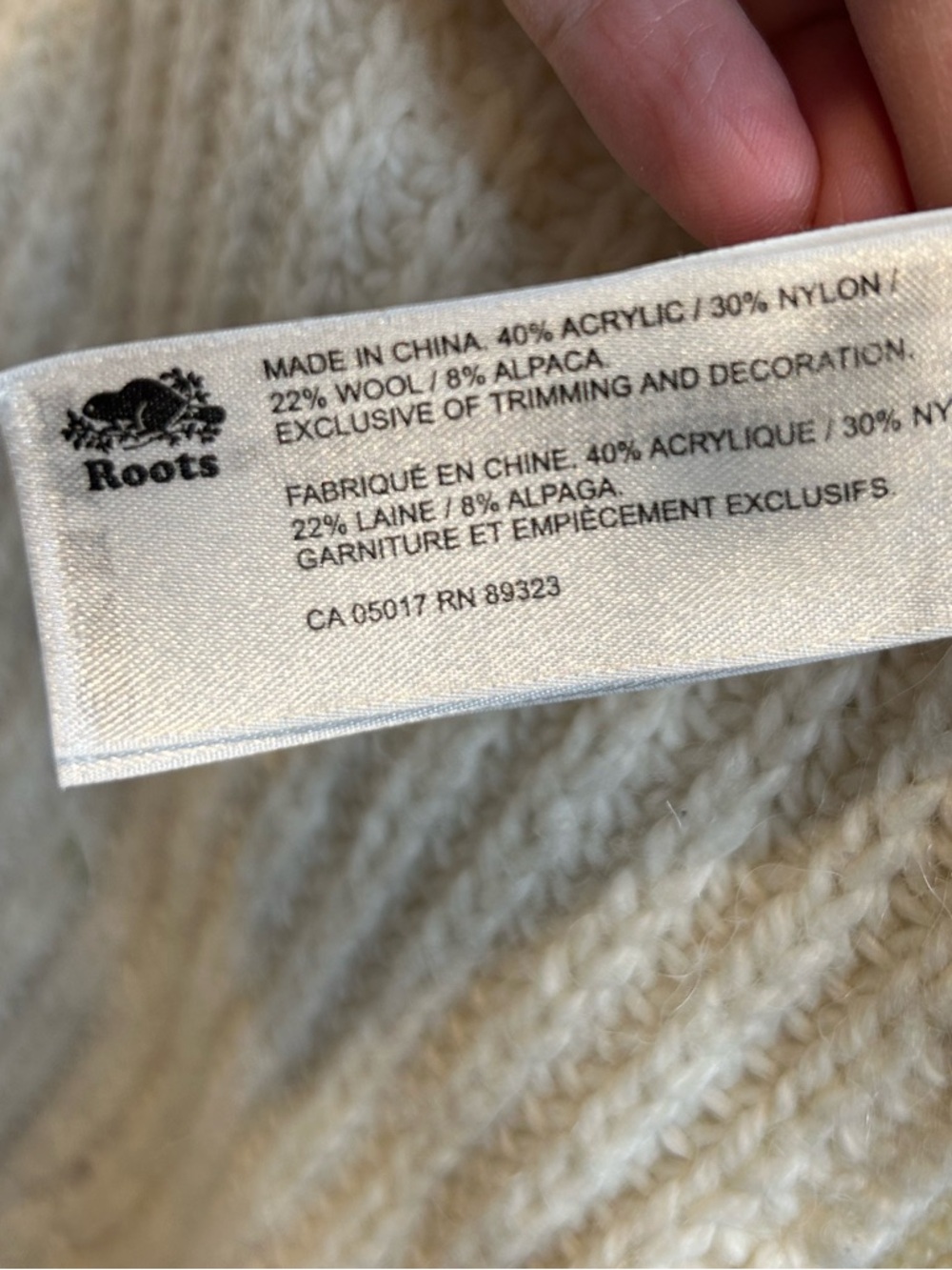 Roots Chunky Knit Open-Front Cardigan Wool Blend Cream - Picture 4 of 6